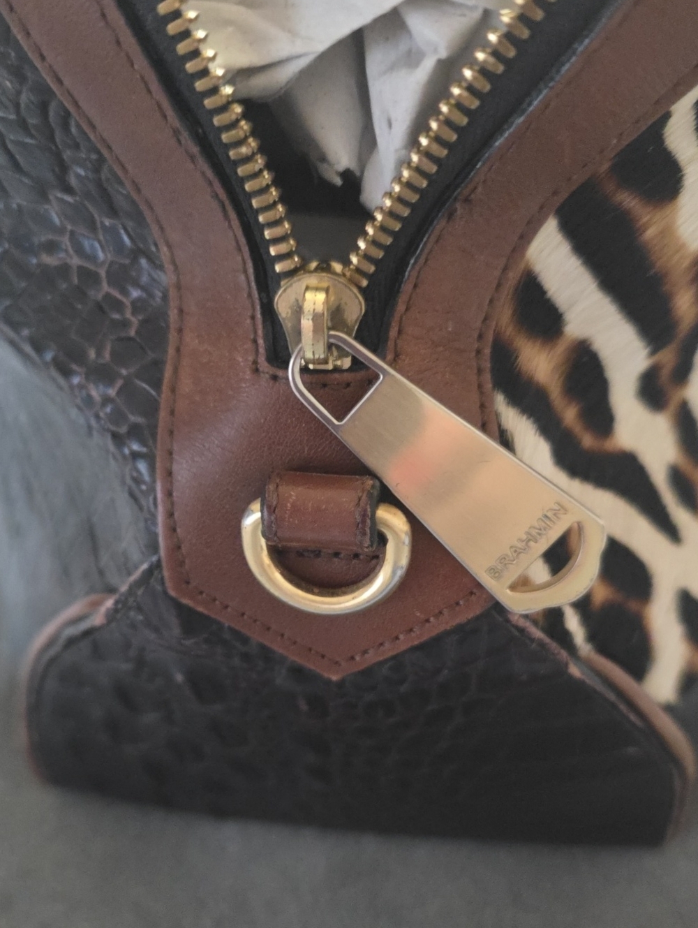 Brahmin Leopard Haircalf Satchel with Matching Wallet in Brown and Cream - Picture 12 of 12